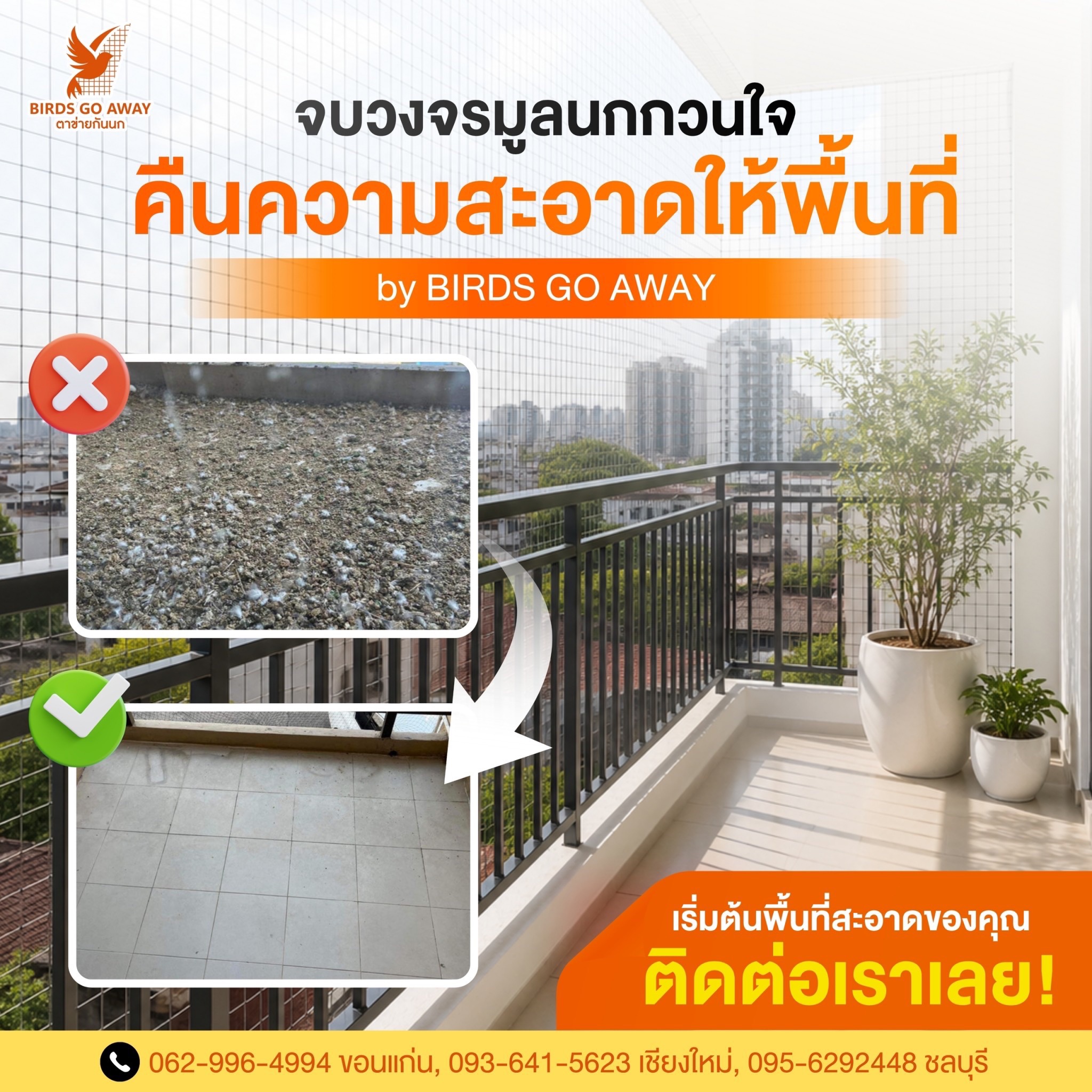 End bird nuisance permanently — clean spaces by BIRDS GO AWAY
